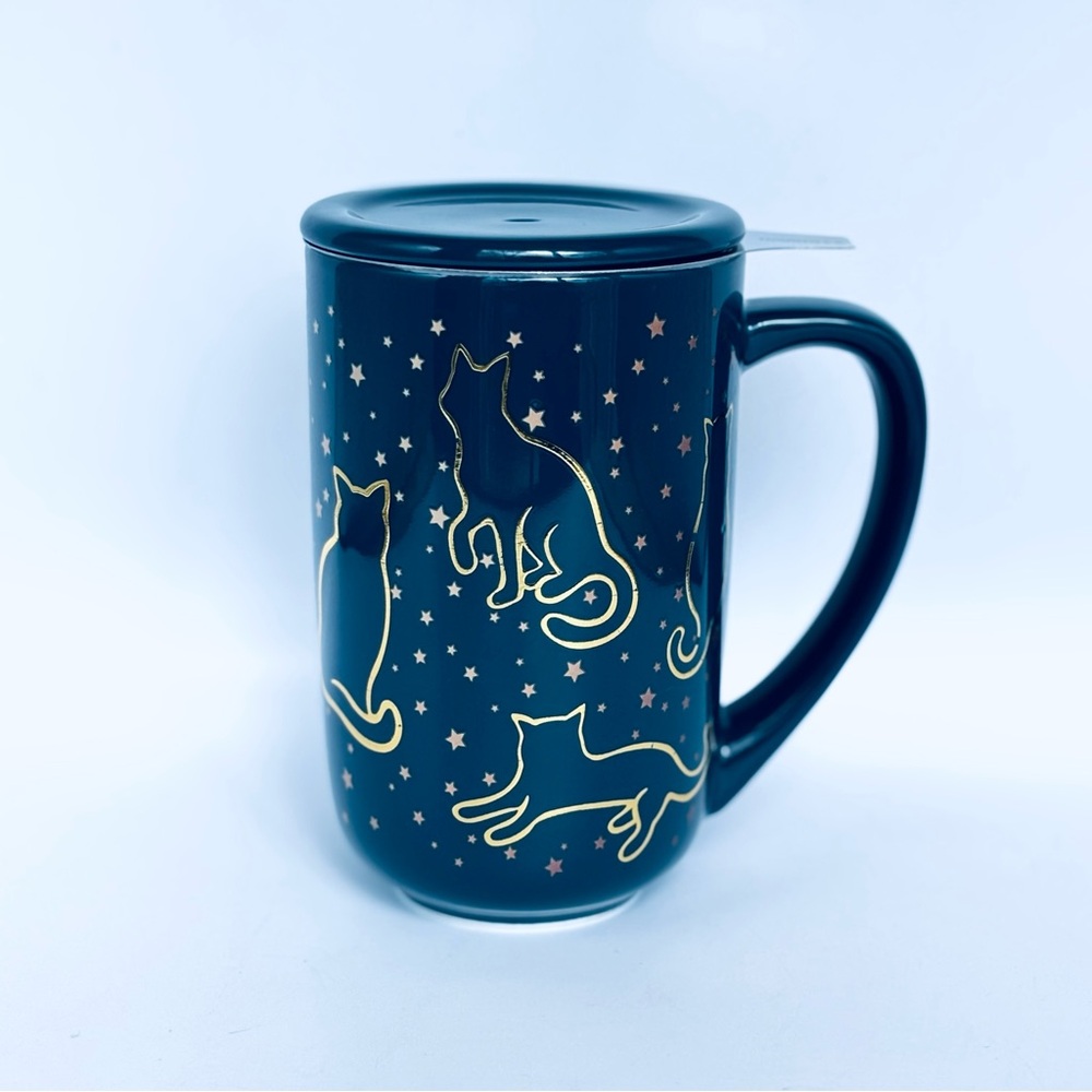 David’s Tea Nordic Cat Lovers Starry Night Mug With Infuser & Lid 16oz *READ*